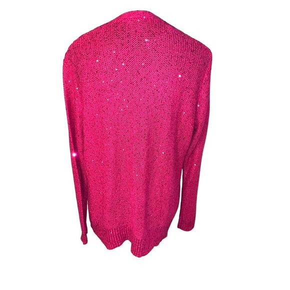 Metaphor Women’s Size XL Festive Fuchsia Sequin Open Knit Y2K Cardigan Sweater - Picture 5 of 7
